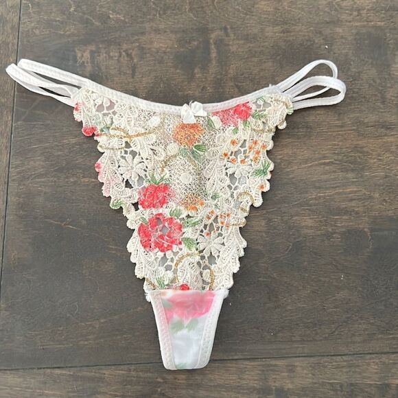 Floral embroidery double string thong Sz-Large - Picture 2 of 10